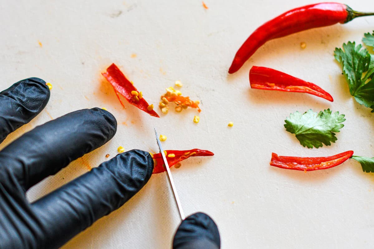 Removing seeds from Thai Chili