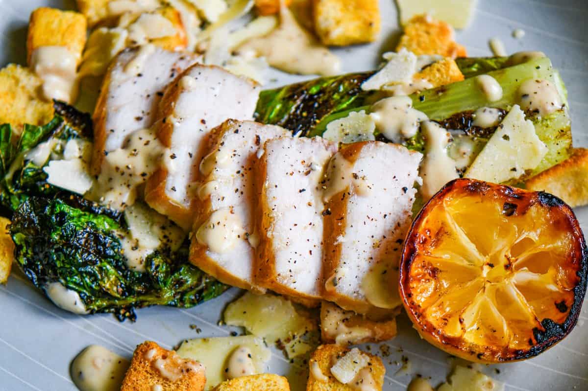 Grilled Romaine Caesar Salad with Smoked Fish