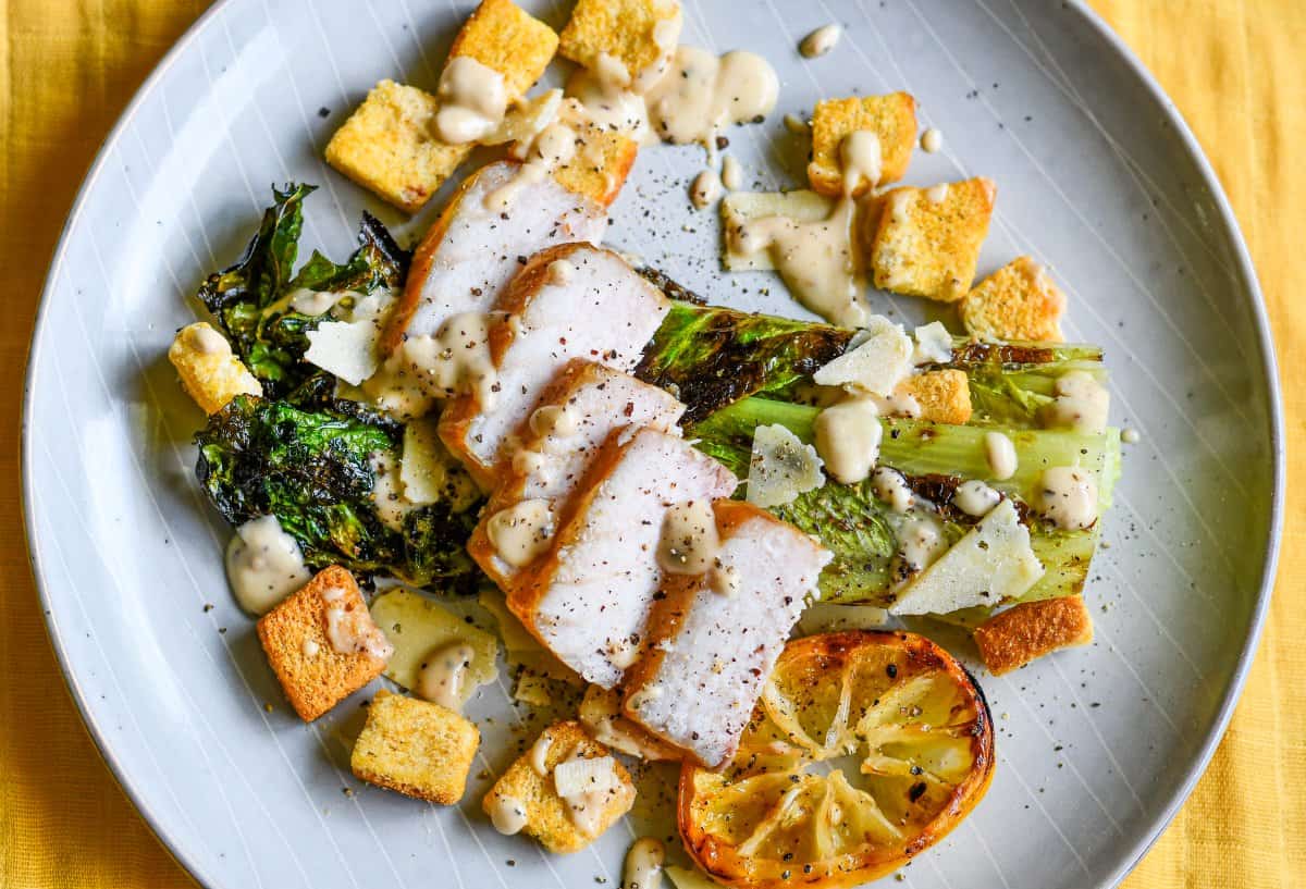 Grilled Romaine Caesar Salad with Smoked Fish