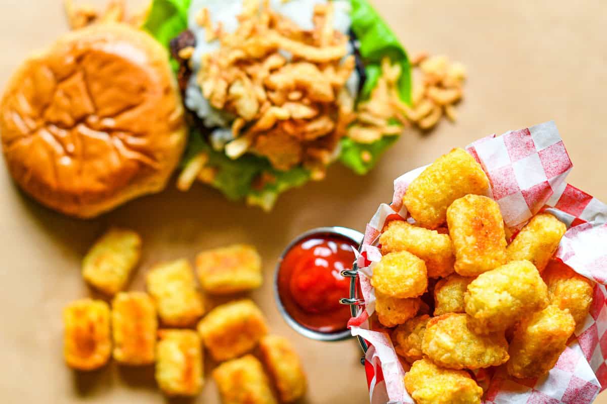 French Onion Burger with Tater Tots