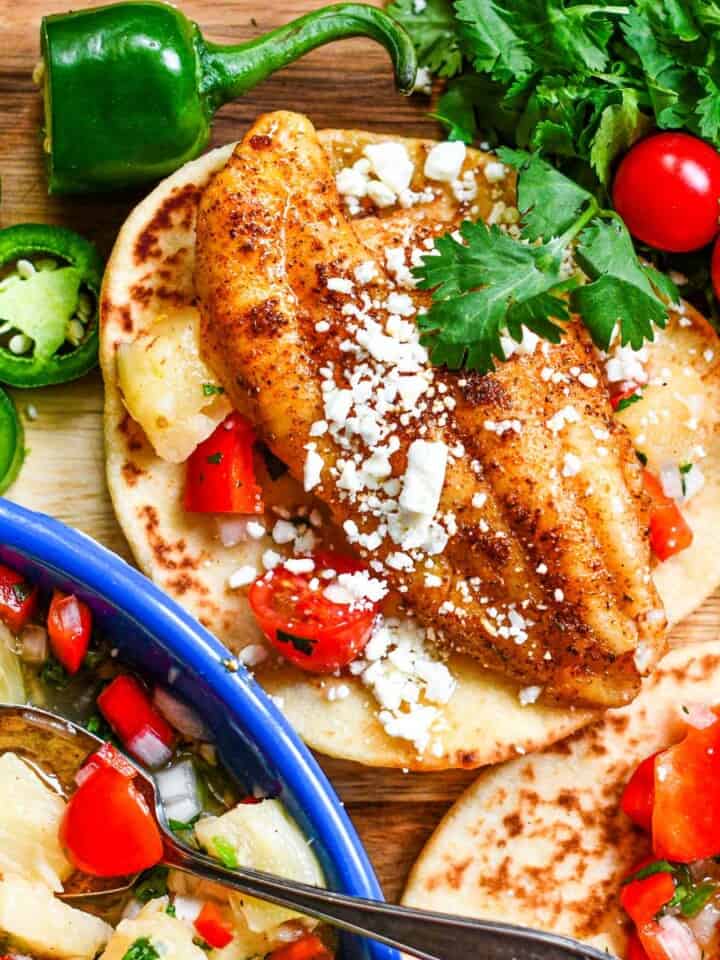 Blackened Catfish Tacos with Pineapple Pico de Gallo Salsa