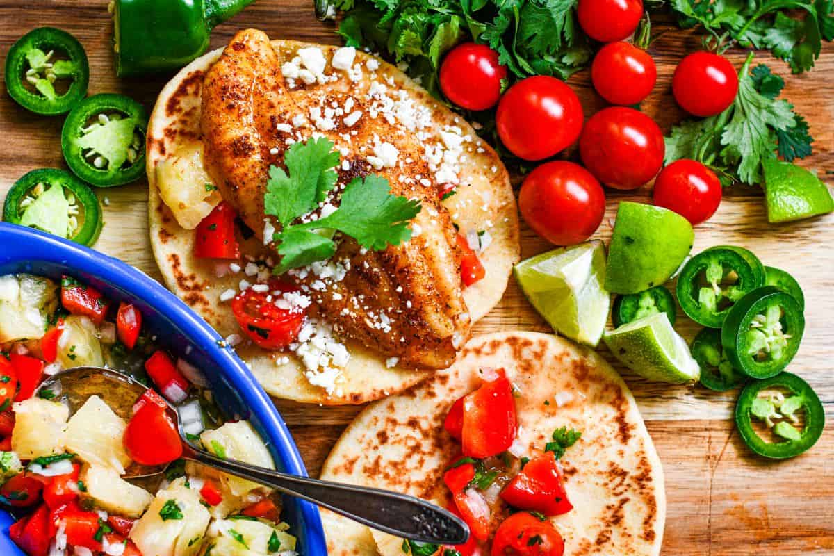 Blackened Catfish Tacos with a Pineapple Pico de Gallo Salsa