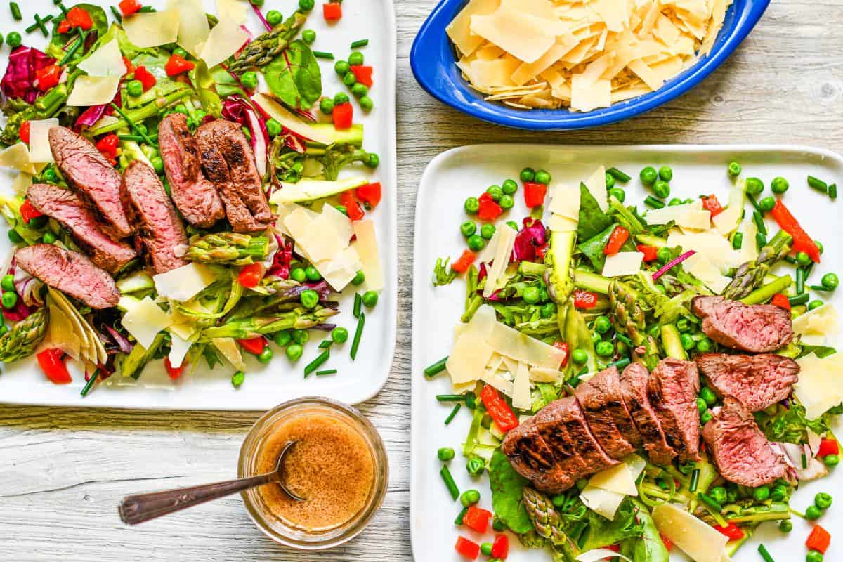 Venison Tenderloin Steak with Asparagus and Pea Salad