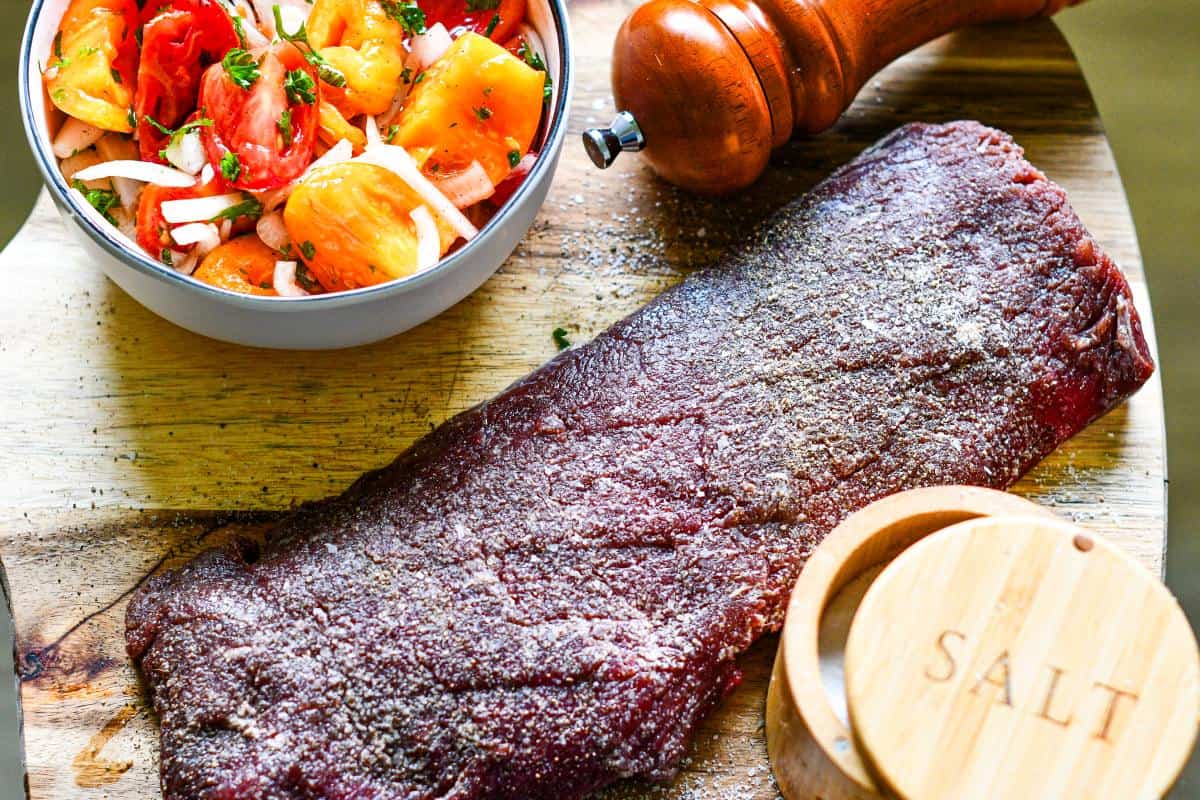 Seasoned Venison Backstrap and Tomato Salad Ingredients by Jeff Benda
