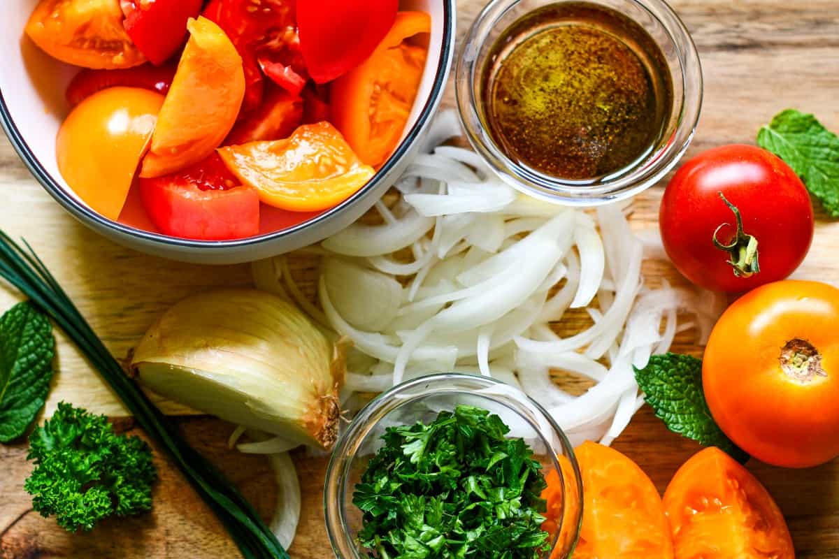 Tomato and Onion Salad Ingredients by Jeff Benda
