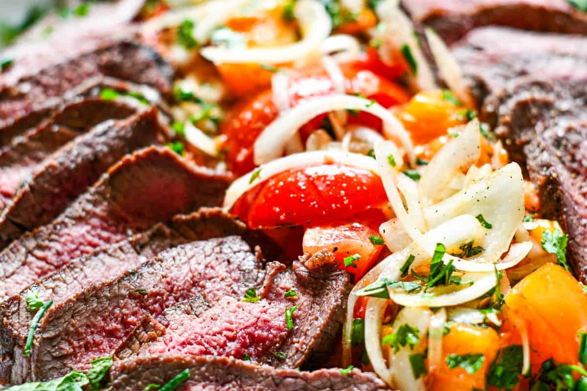 Venison Backstrap with Onion and Tomato Salad by Jeff Benda