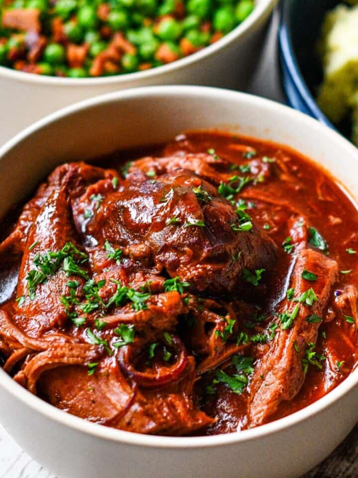 Slow Cooker Venison Roast with Mashed Potatoes and Peas
