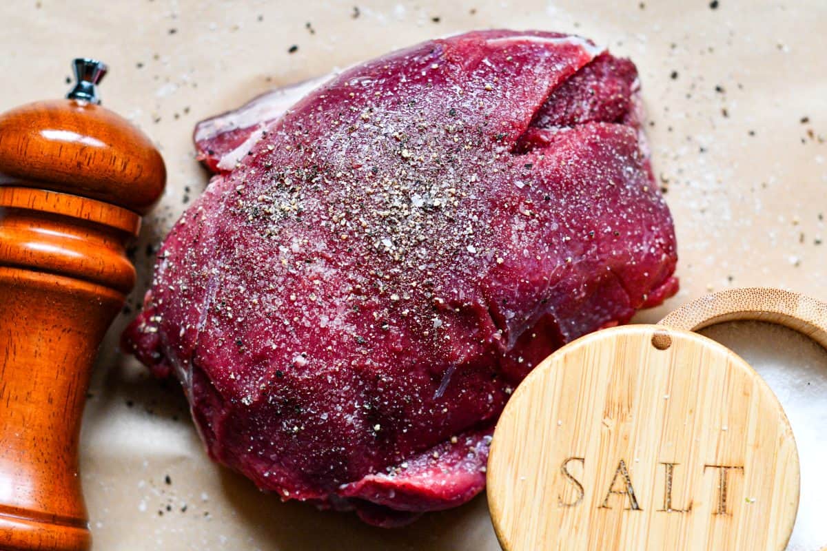 Deer Roast seasoned with salt and pepper