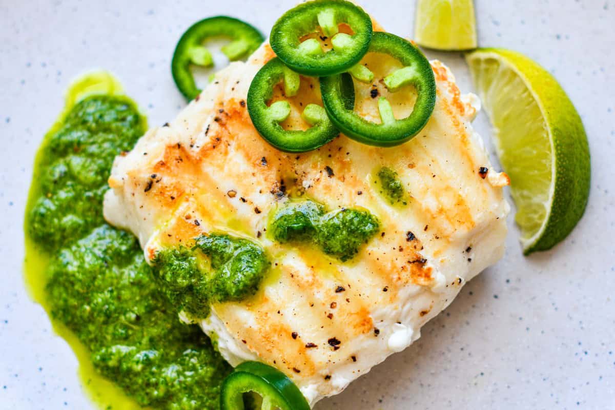 Grilled Halibut Recipe with Cilantro Lime Sauce by Jeff Benda
