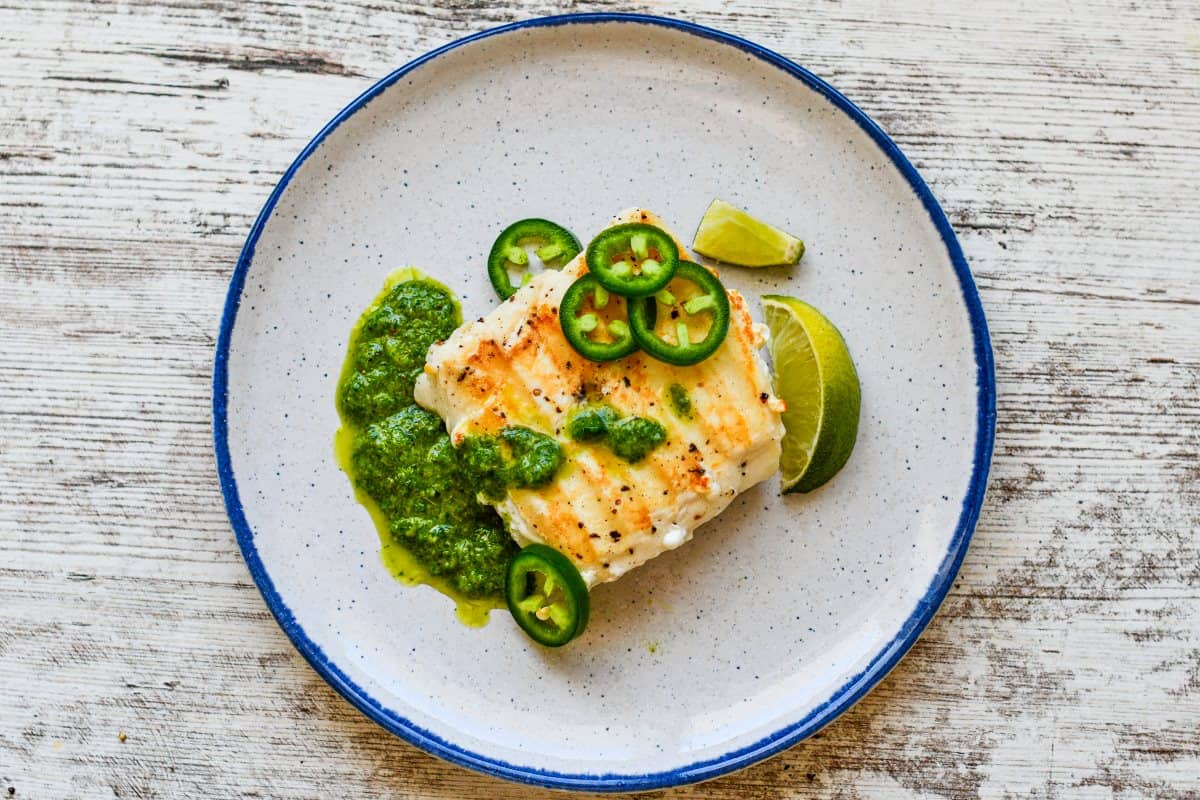 Grilled Halibut with Cilantro Lime Sauce by Jeff Benda