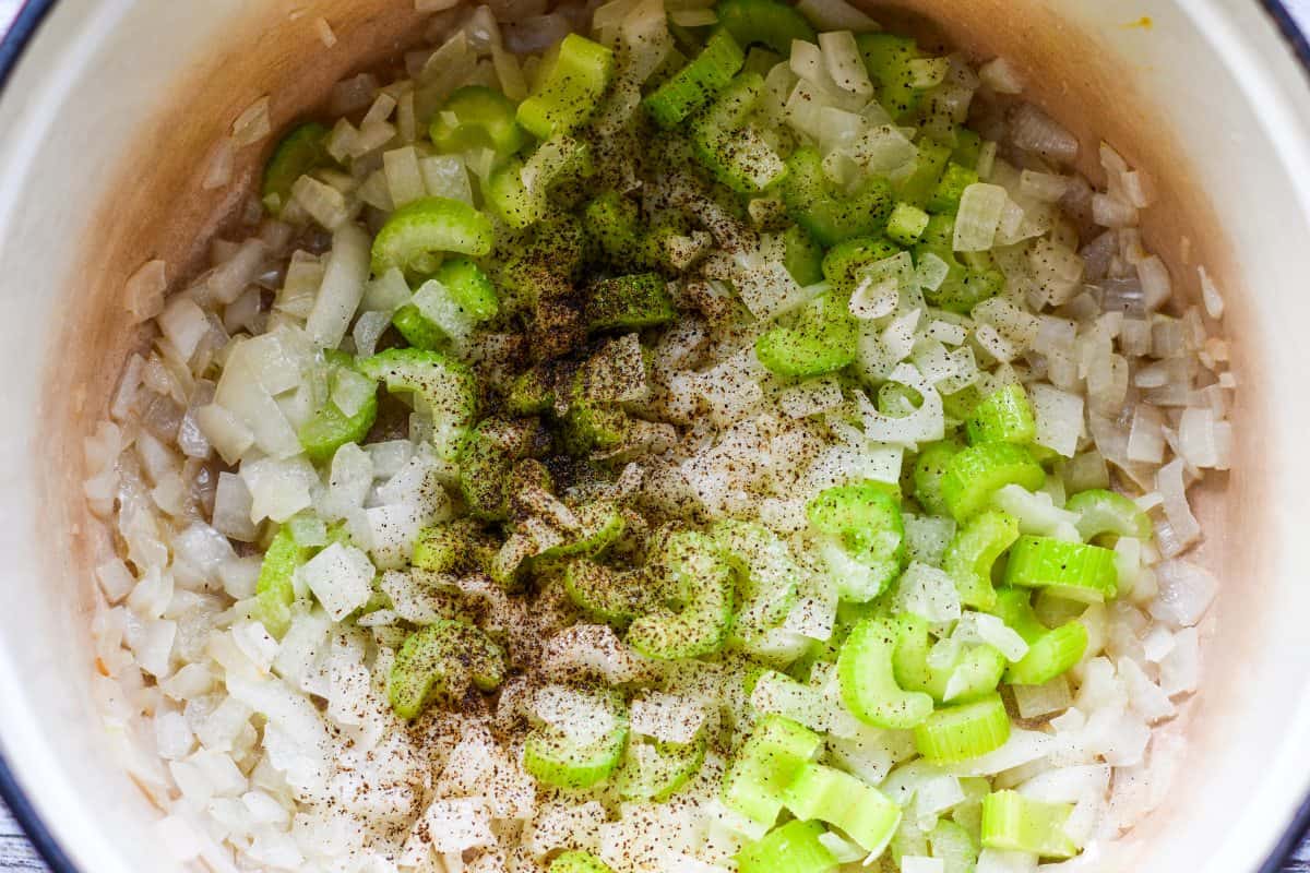 Onions and Celery seasoned with salt and pepper