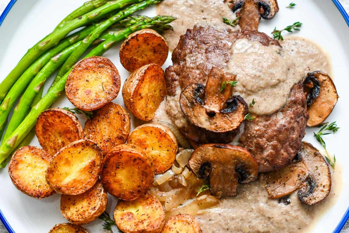 Oven Baked Hamburger Steak and Mushroom Gravy