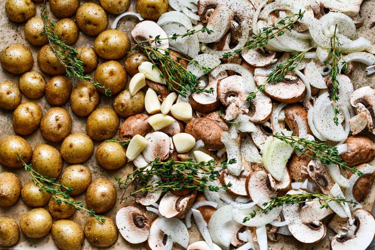 Roasted Potatoes Mushrooms Onions Garlic Thyme