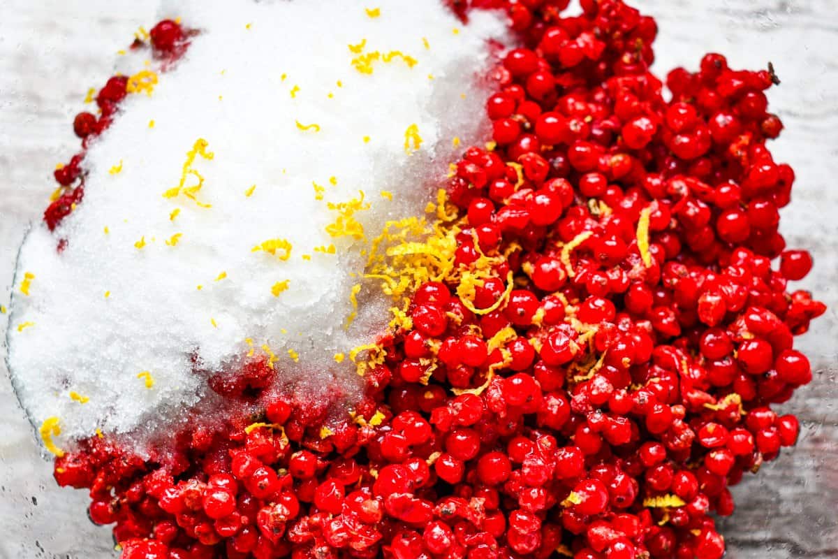 Buffaloberries mixed wtih sugar lemon juice and zest