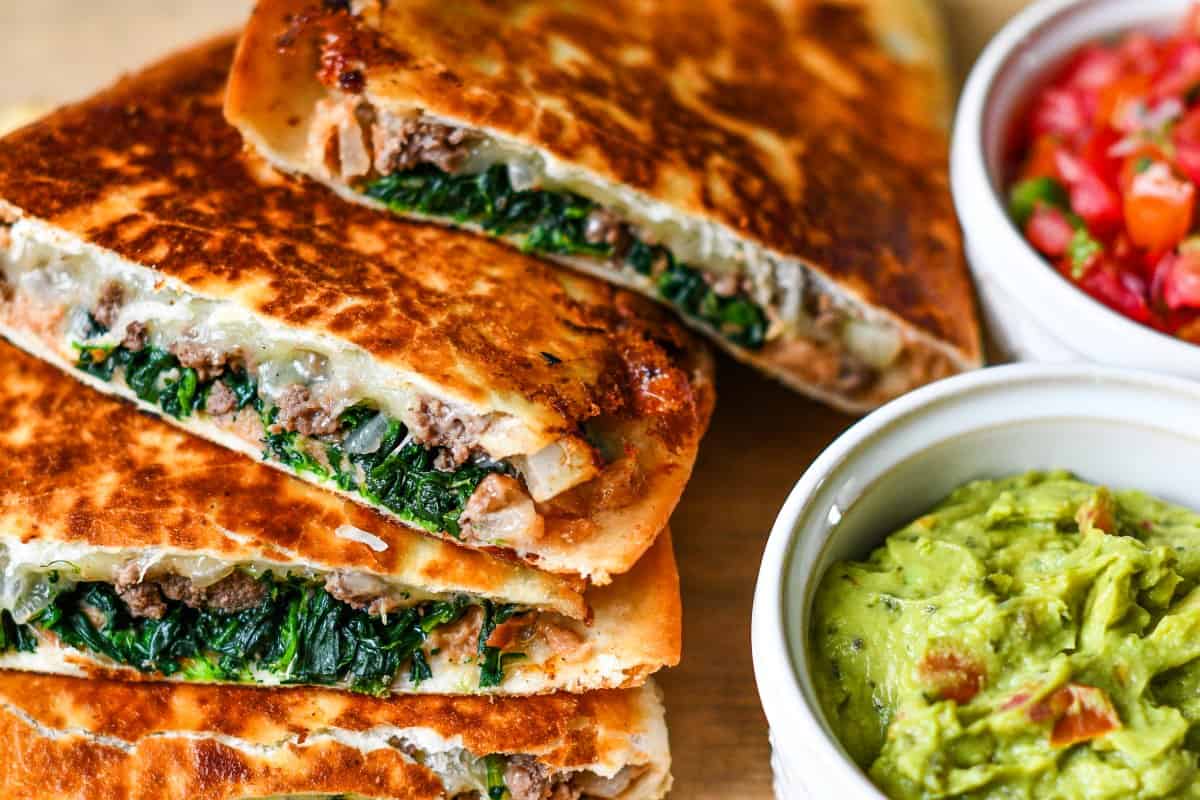 Venison & Refried Beans Quesadillas with Guacamole and Pico de Gallo