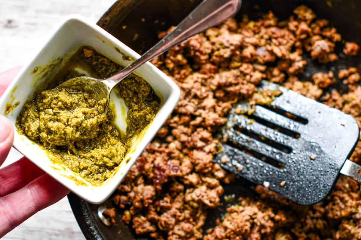 Basil Pesto to season ground venison