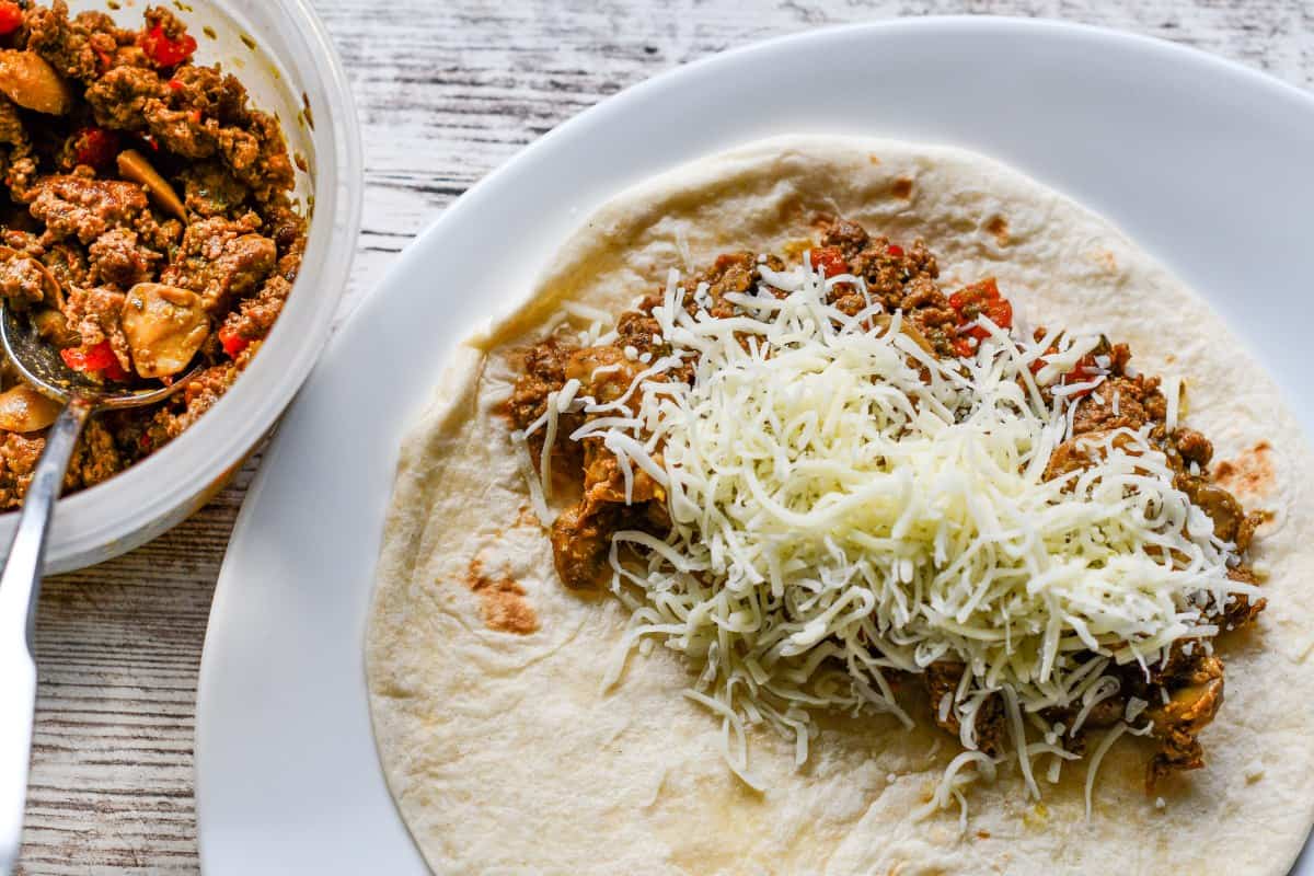 Ground Meat Mixture and Shredded Cheese for Italian Quesadilla