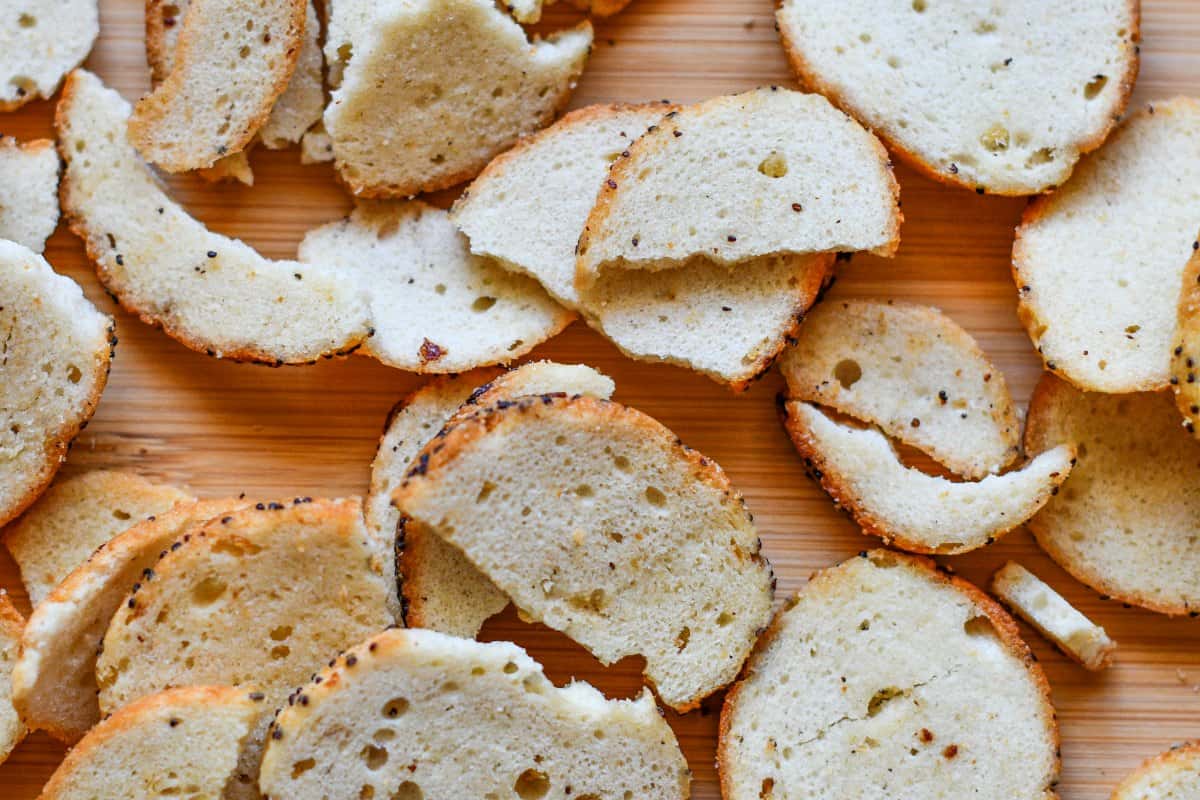 Bagel Chip Croutons for Salad with Smoked Salmon