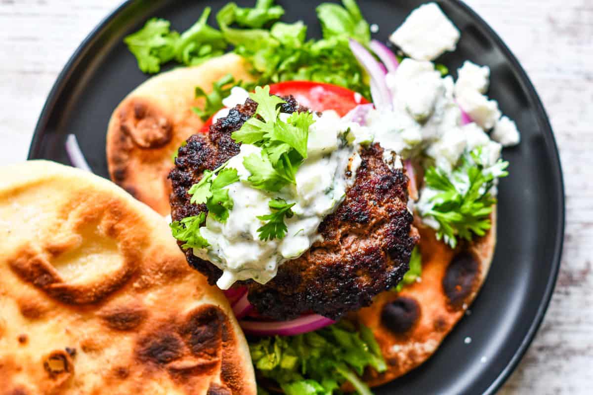 Naan Burger with Cucumber Raita and Cilantro