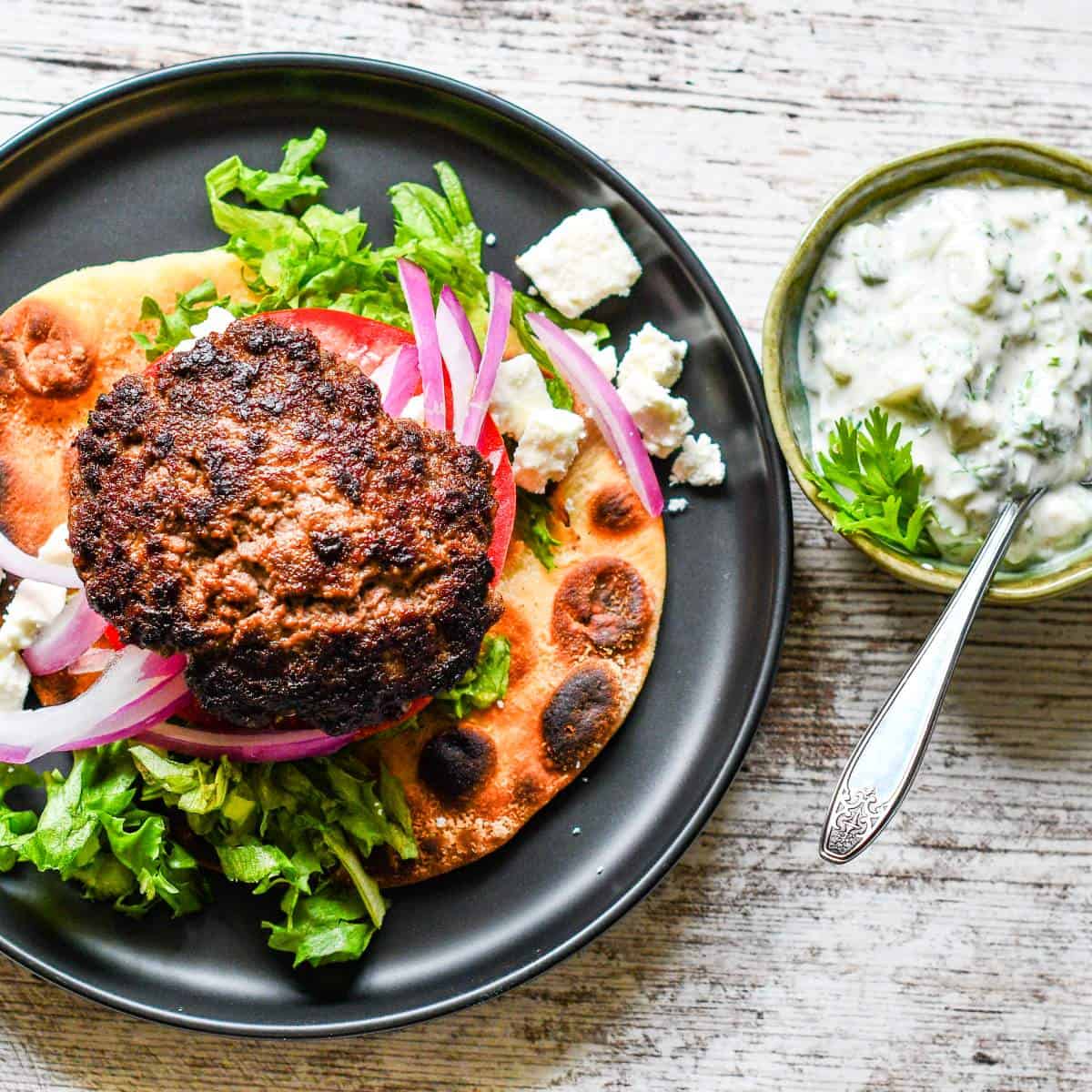 Naan Burger with Cucumber Raita by Jeff Benda