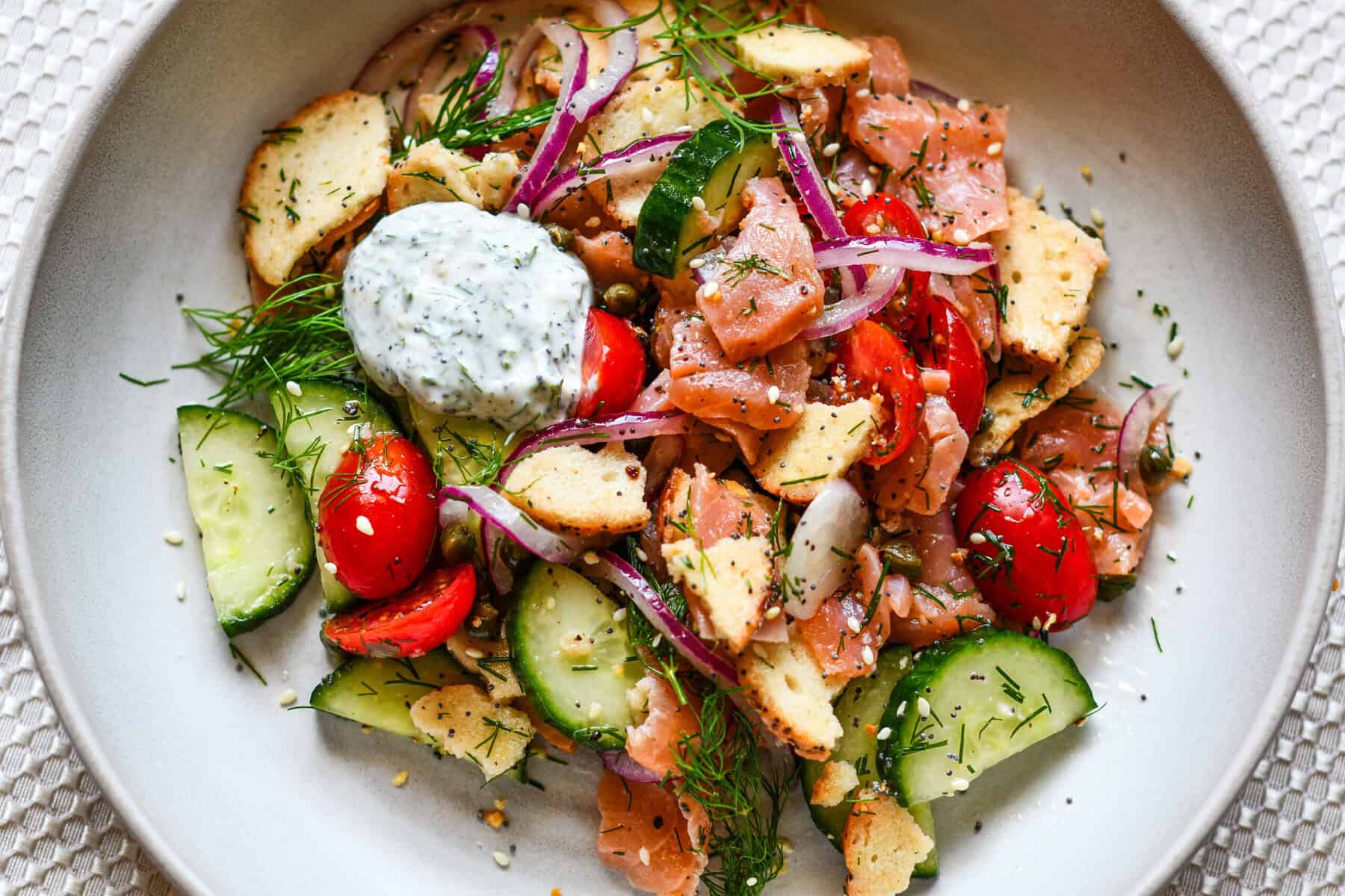Smoked Salmon Salad with Bagel Chip Croutons