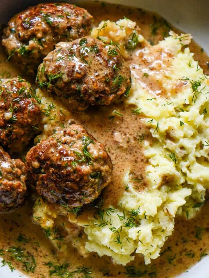 Venison Swedish Meatballs over Mashed Potatoes
