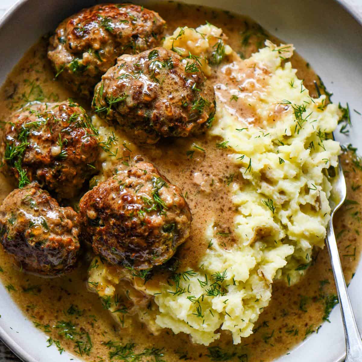 Venison Swedish Meatballs over Mashed Potatoes