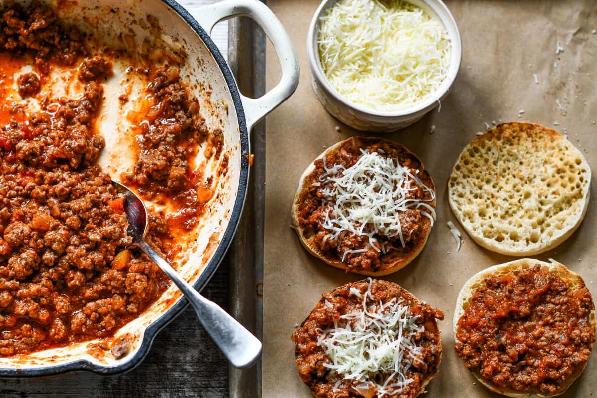 English Muffin Venison Pizzas with Shredded Cheese