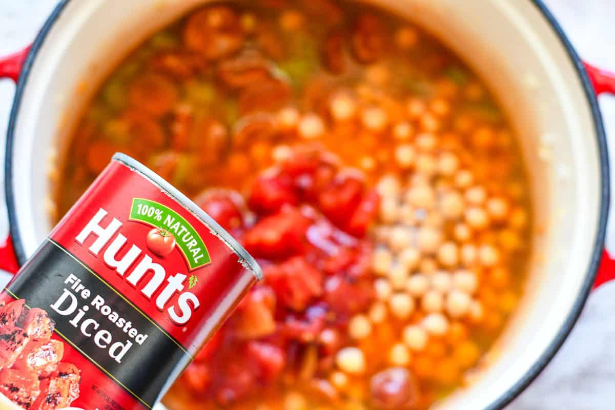 Hunts Fire Roasted Diced Tomatoes for Chorizo and Catfish Stew