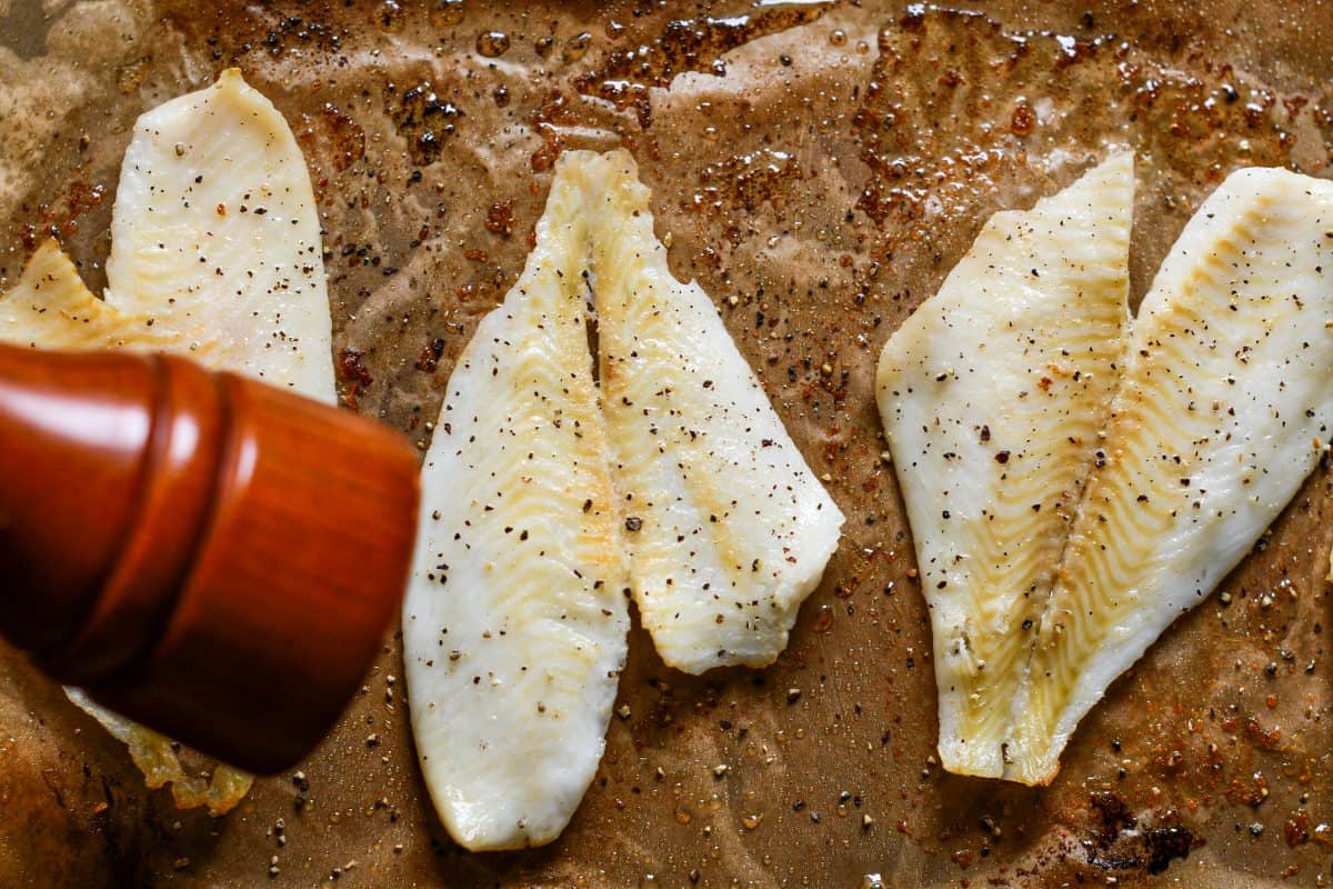 Baked Flounder seasoned with black pepper