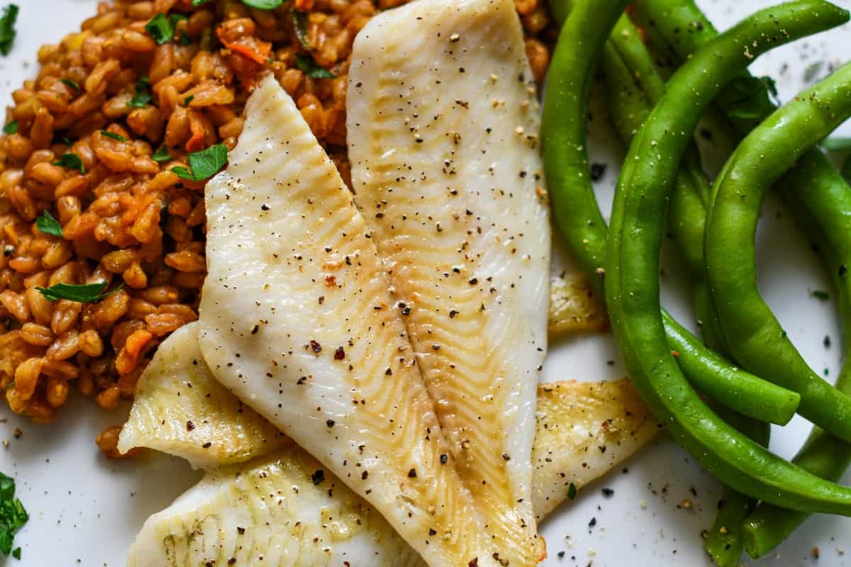 Baked Flounder with Green Beans and Farro