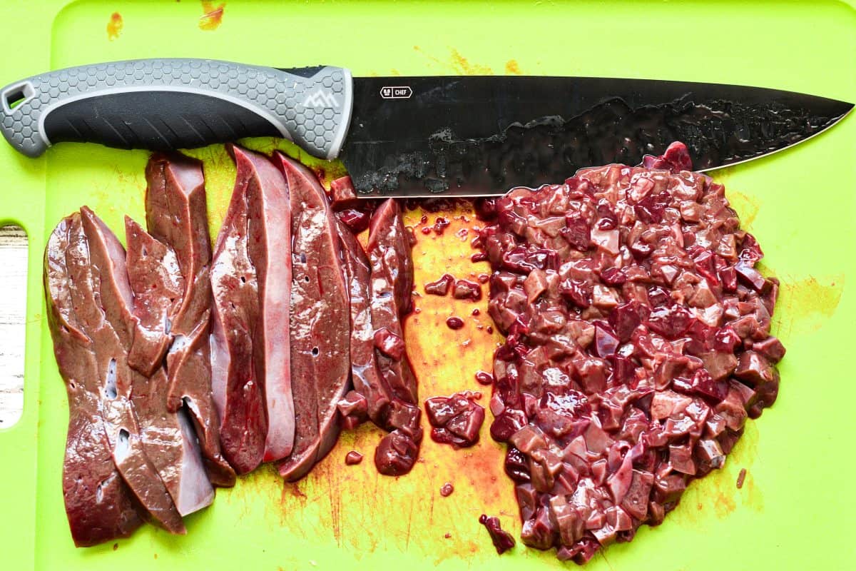 Chopped Deer Liver with Outdoor Edge Chef Knife
