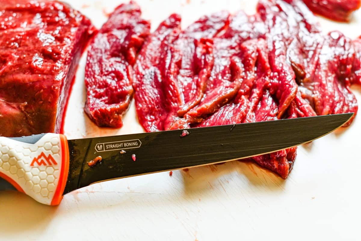 ErgoMax Straight Boning Knife and sliced Canada goose breast by Jeff Benda