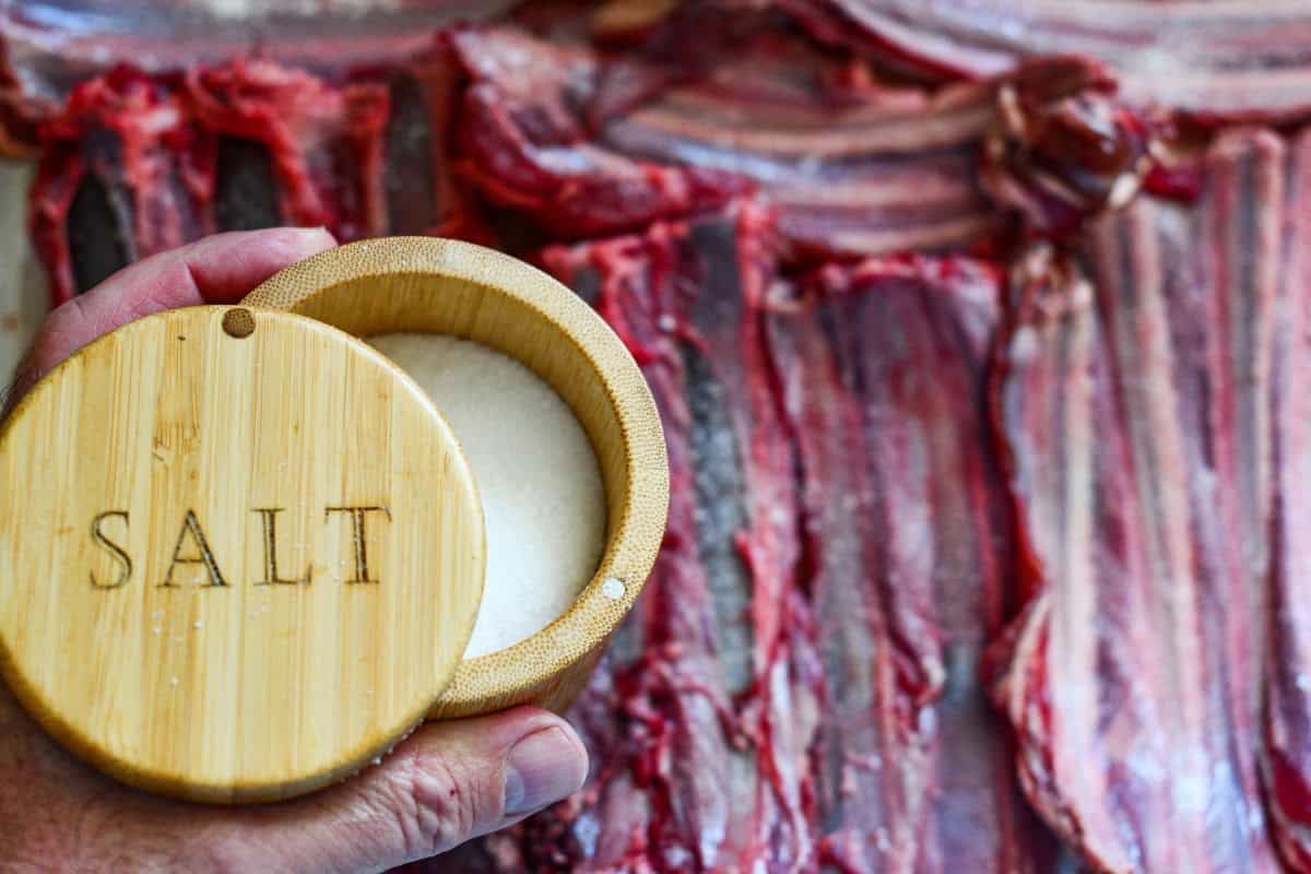 Seasoning Deer Ribs with Salt