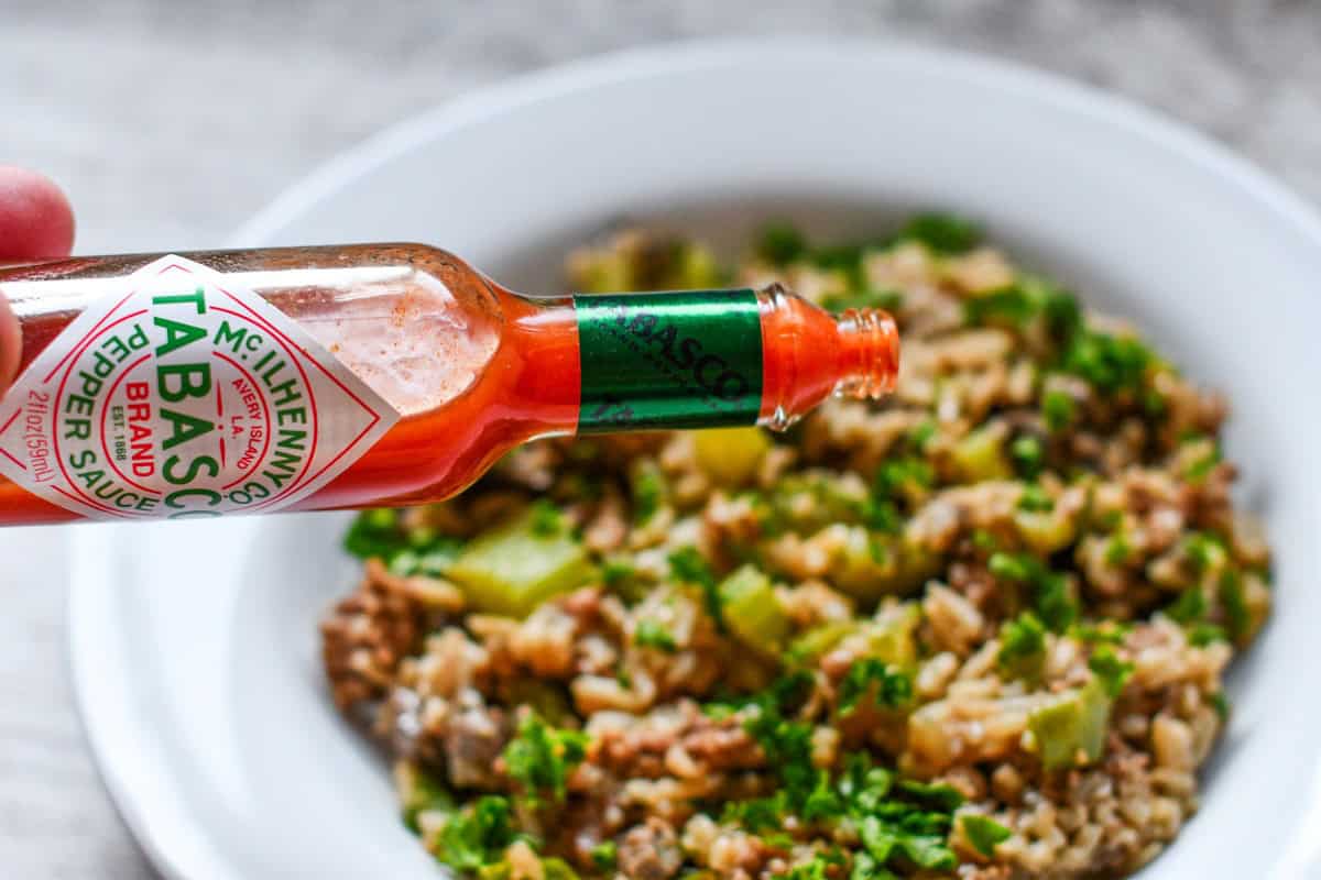 Tabasco Sauce on Dirty Rice