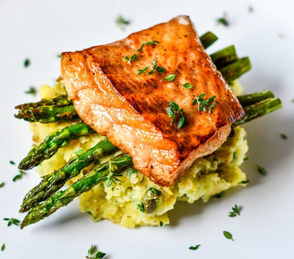 Pan Seared Redfish with Pomme Puree with Asparagus